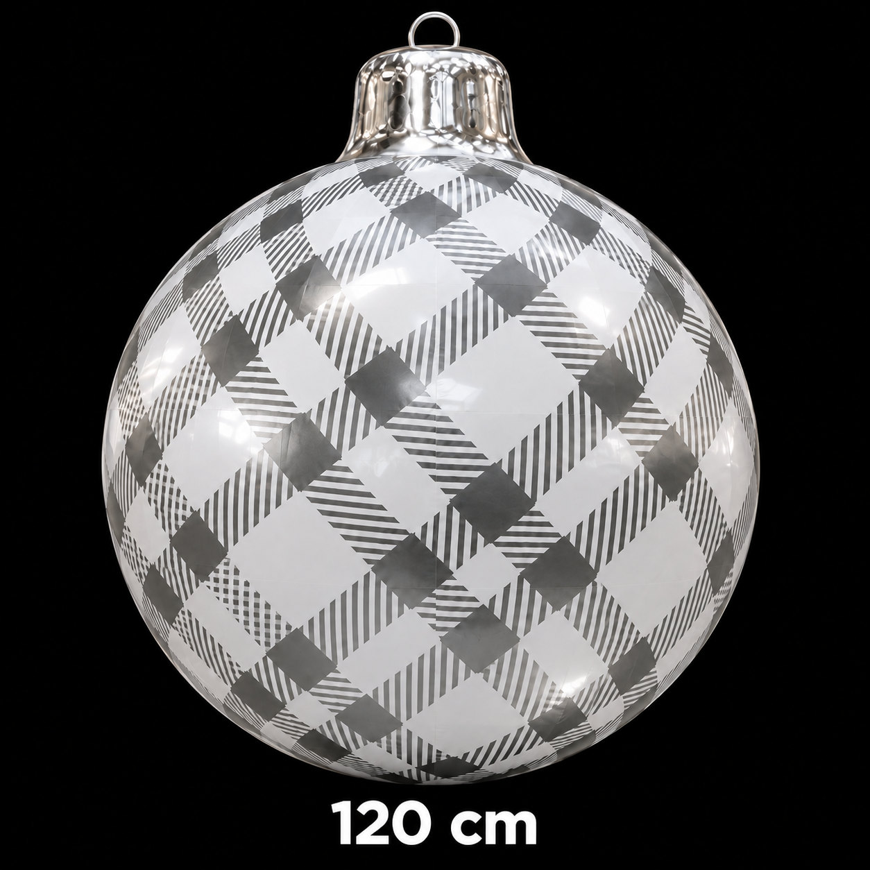 Boule de Noël gonflable argentée à motif écossais, diamètre 120 cm