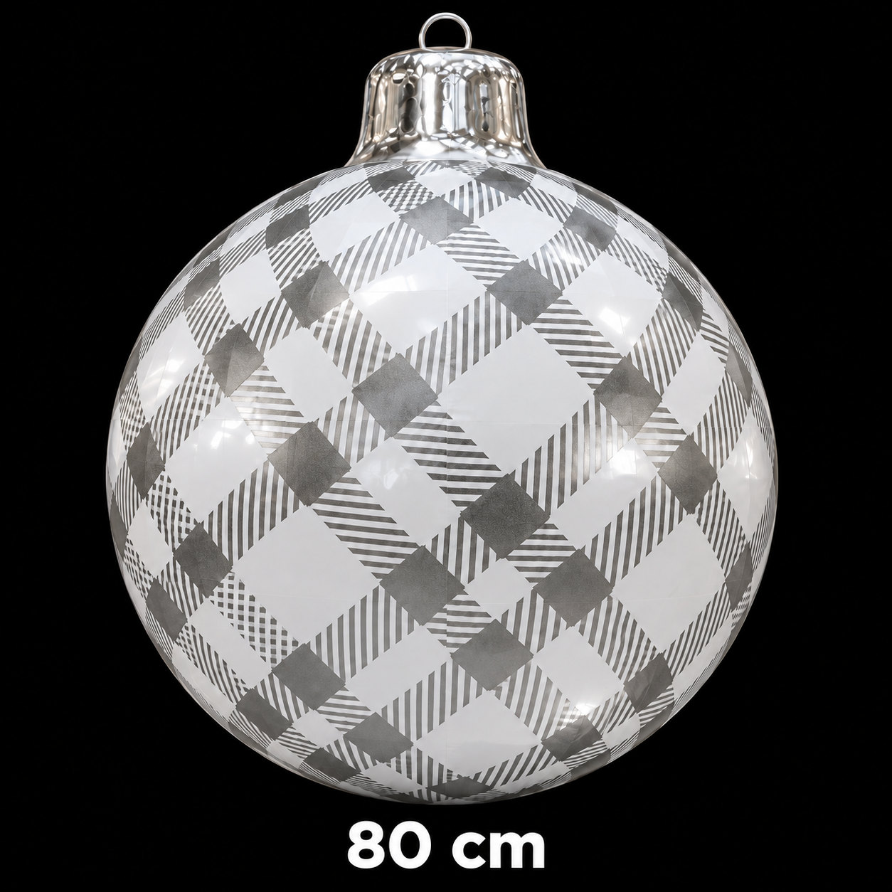 Boule de Noël gonflable argentée à motif écossais, diamètre 80 cm