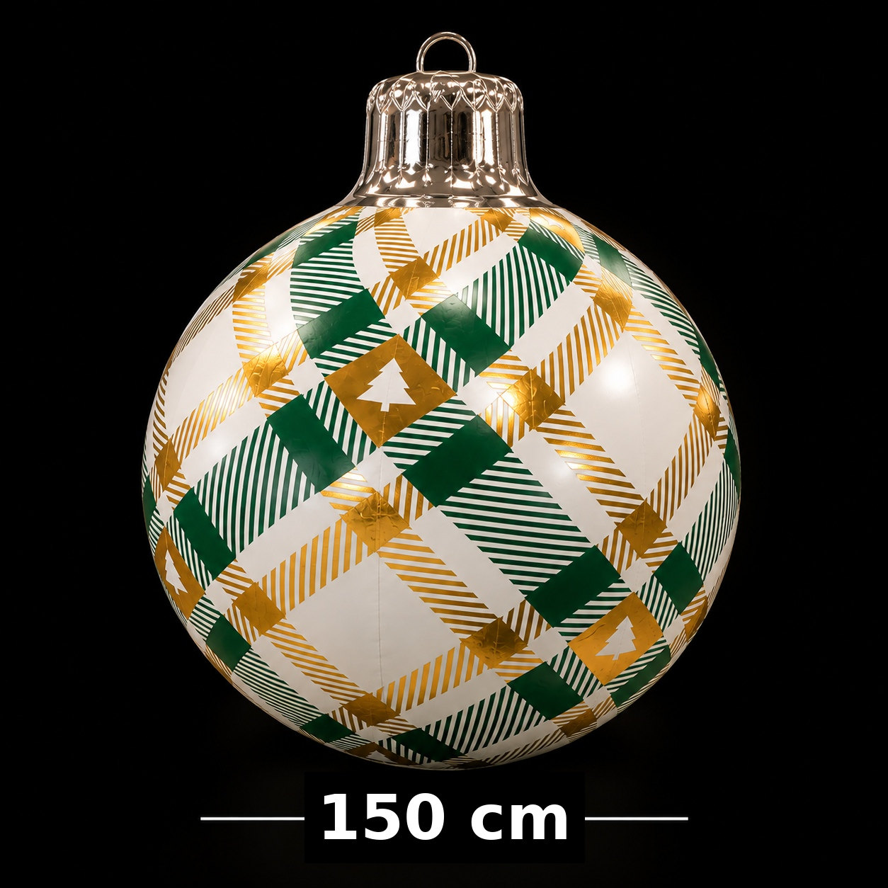 Boule de Noël gonflable dorée et verte à motif écossais, diamètre 150 cm