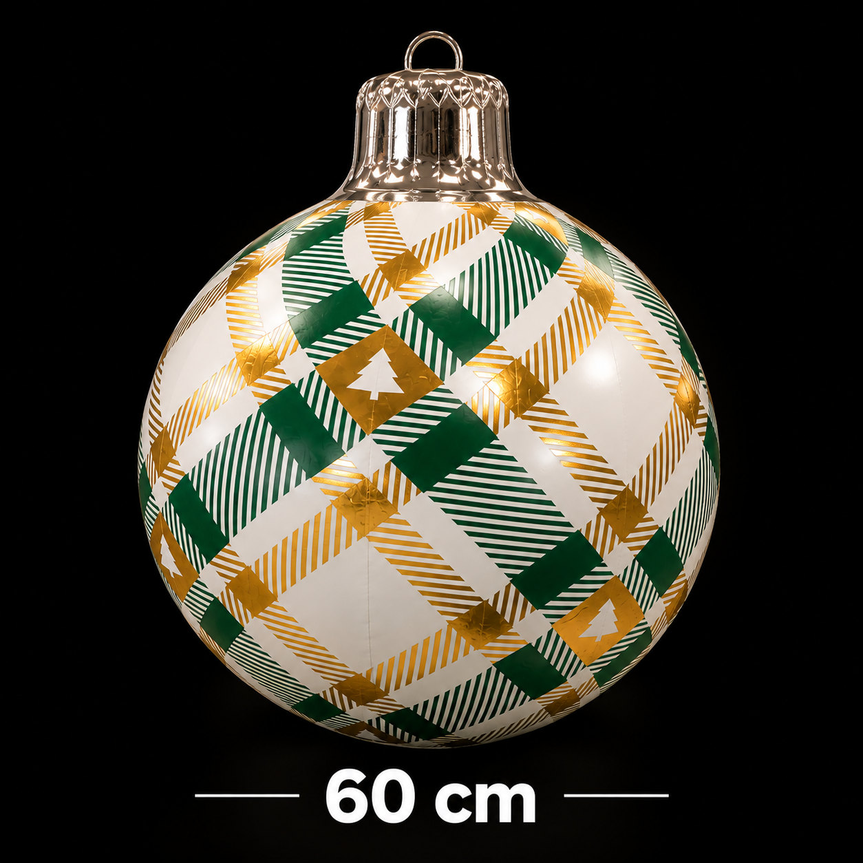 Boule de Noël gonflable dorée et verte à motif écossais, diamètre 60 cm