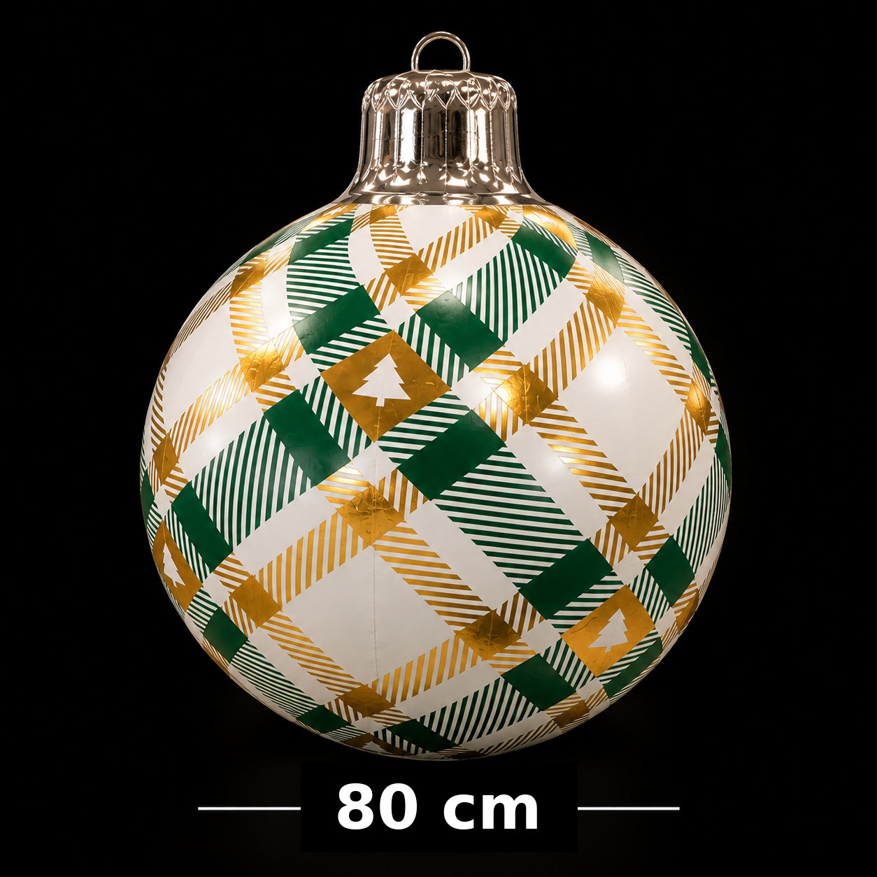 Boule de Noël gonflable dorée et verte à motif écossais, diamètre 80 cm