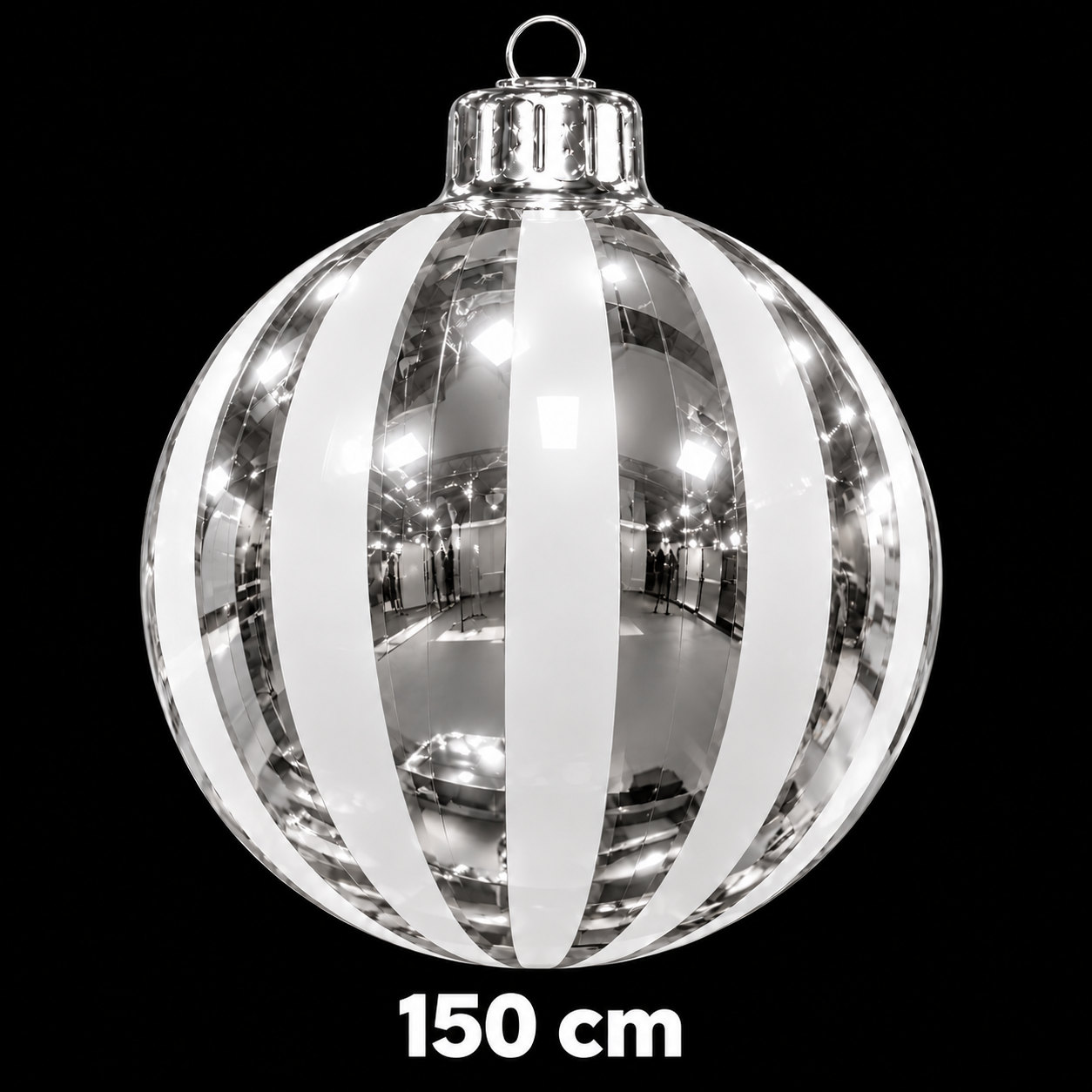 Boule de Noël gonflable argentée à rayures blanches, diamètre 150 cm
