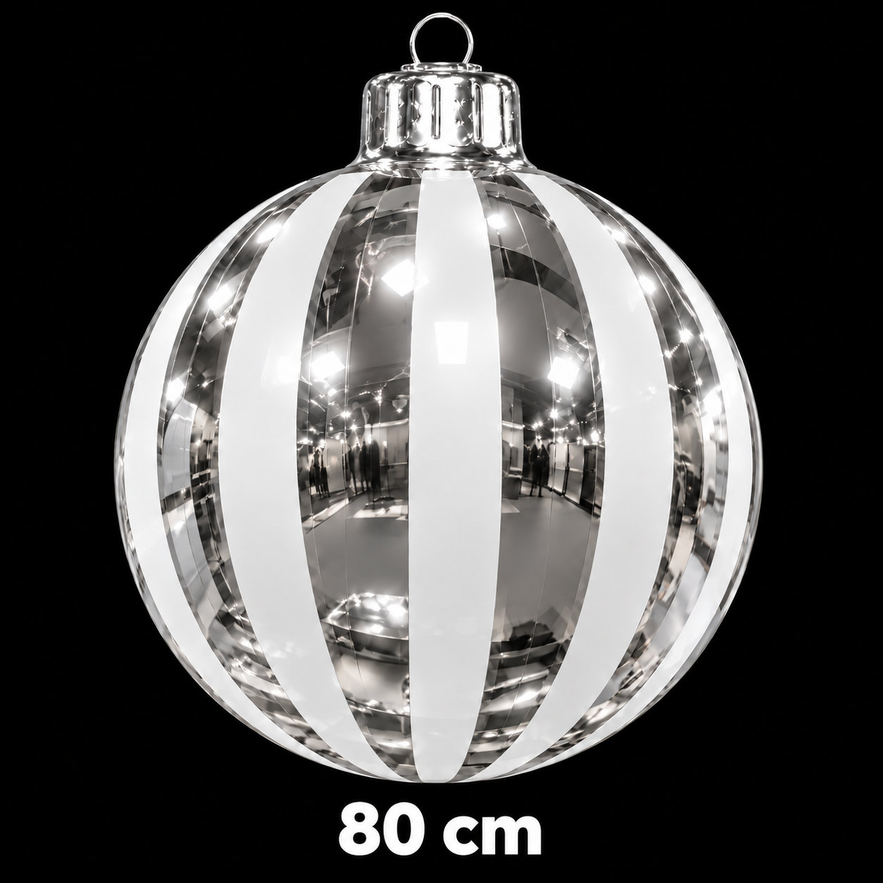 Boule de Noël gonflable argentée à rayures blanches, diamètre 80 cm