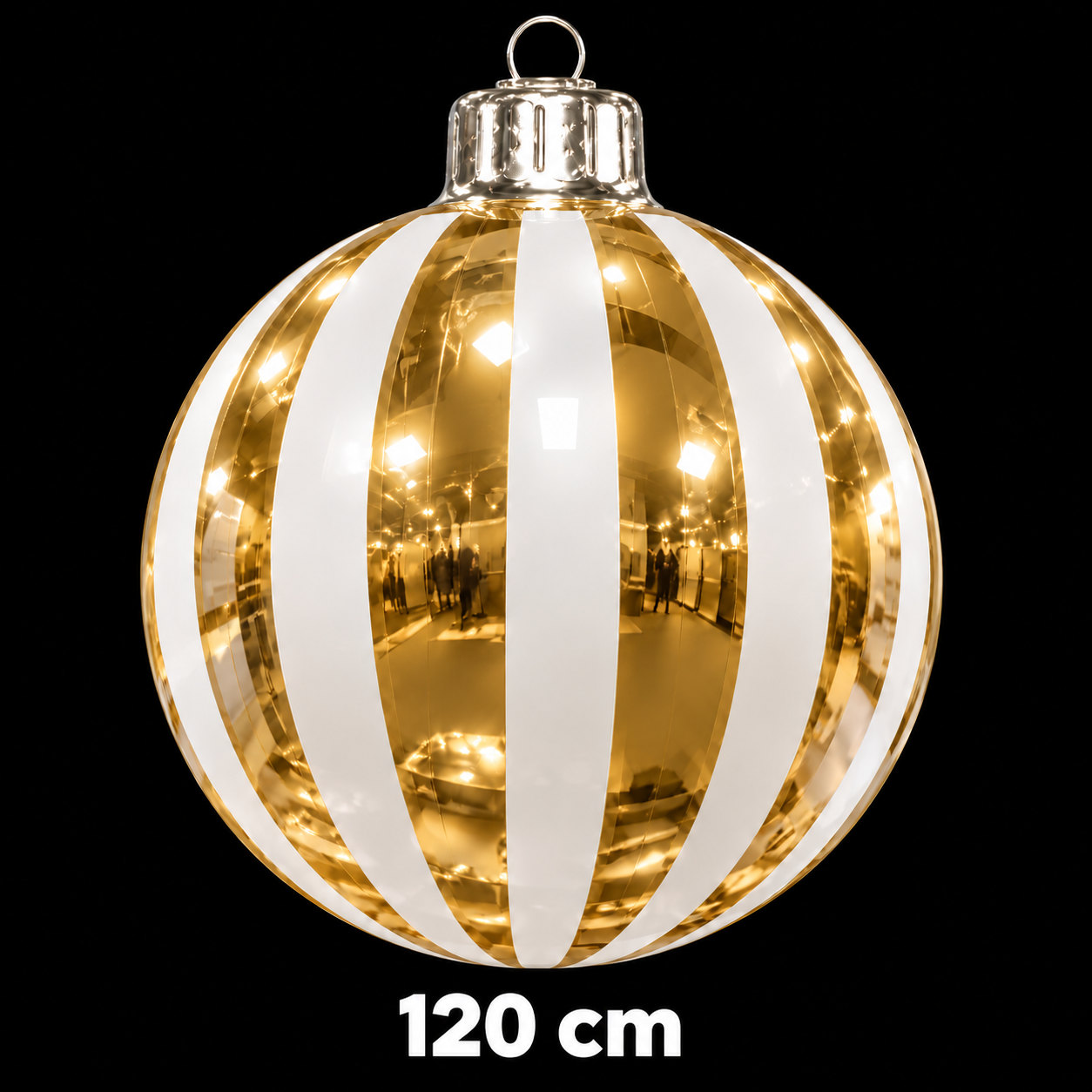 Boule de Noël gonflable dorée à rayures blanches, diamètre 120 cm