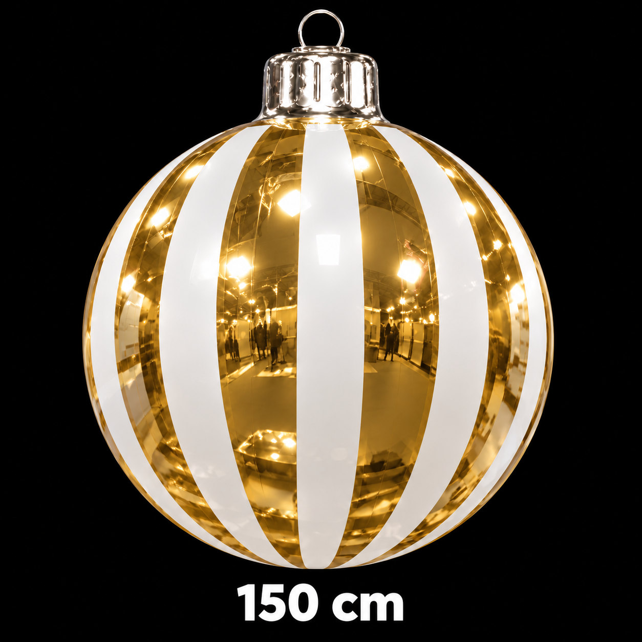 Boule de Noël gonflable dorée à rayures blanches, diamètre 150 cm