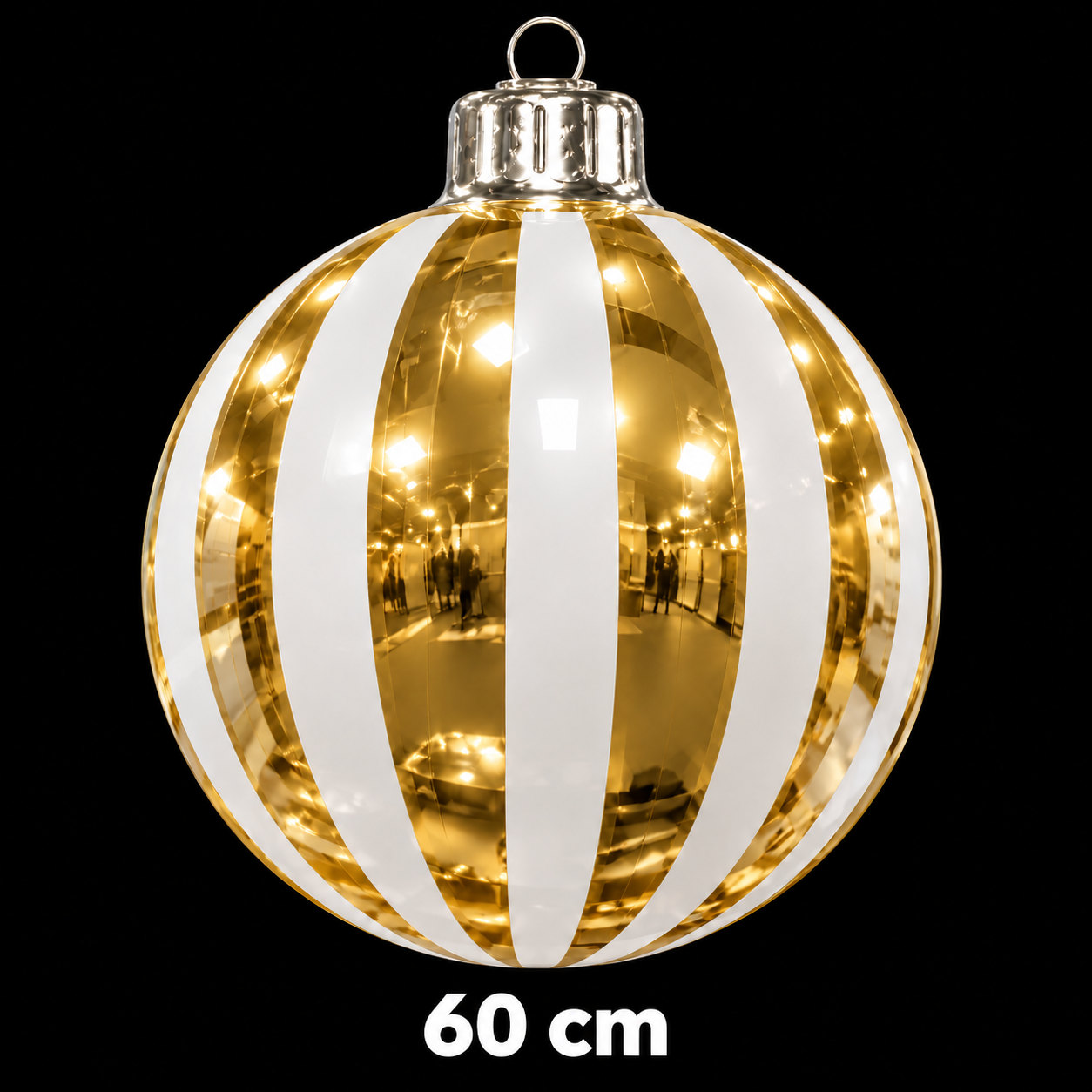 Boule de Noël gonflable dorée à rayures blanches, diamètre 60 cm