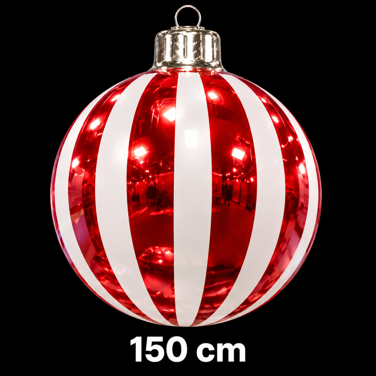 Boule de Noël gonflable rouge à rayures blanches, diamètre 150 cm