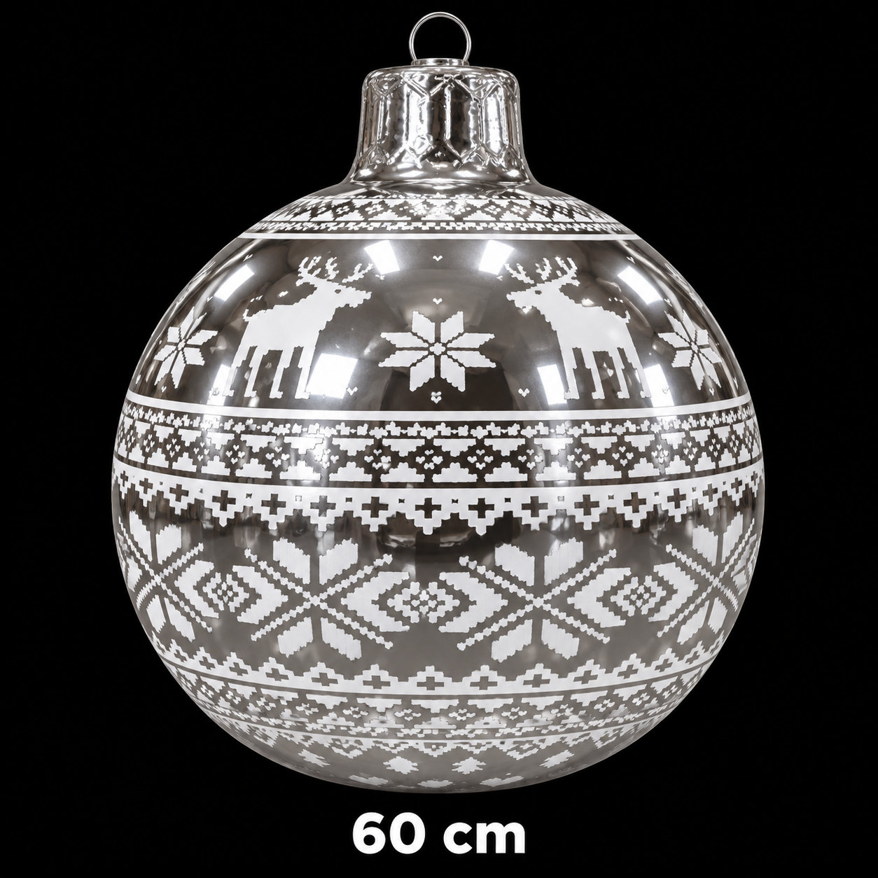 Boule de Noël gonflable argentée à motif rennes, diamètre 60 cm