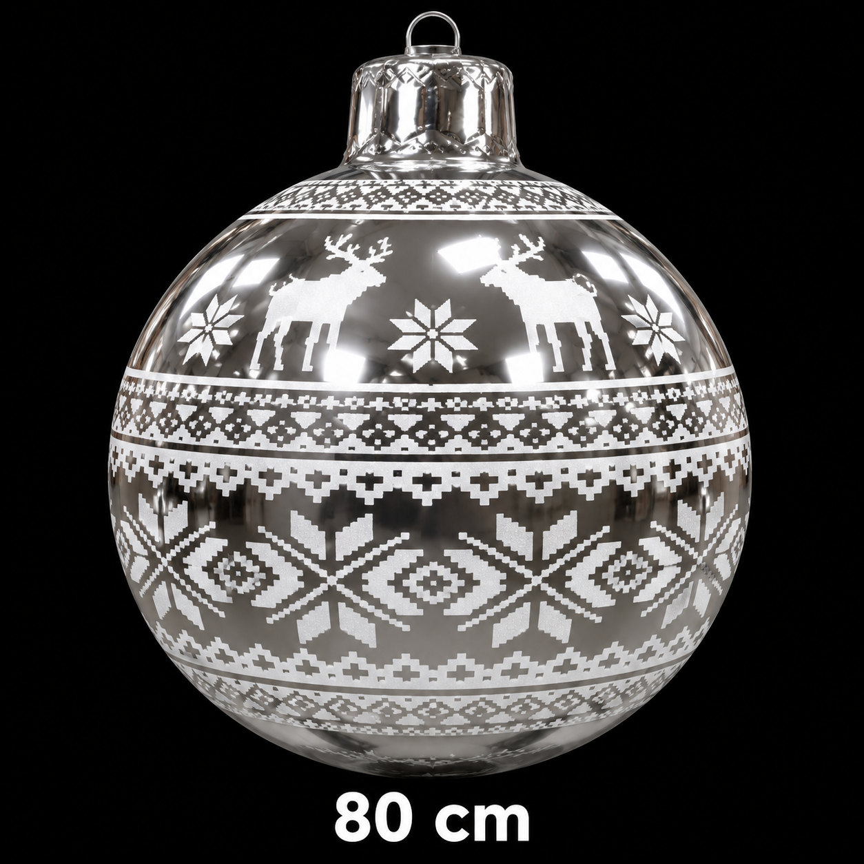 Boule de Noël gonflable argentée à motif rennes, diamètre 80 cm