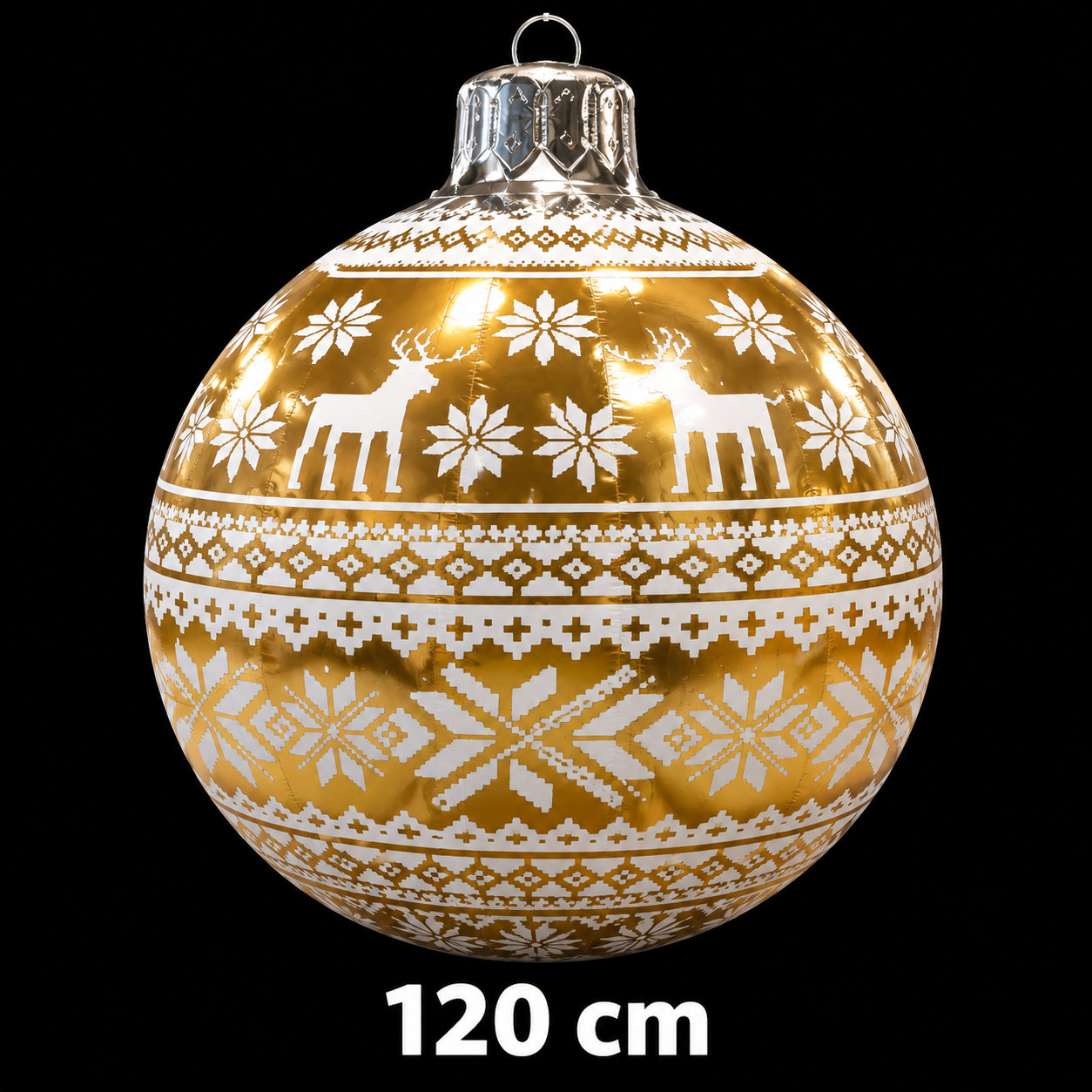 Boule de Noël gonflable dorée à motif rennes, diamètre 120 cm
