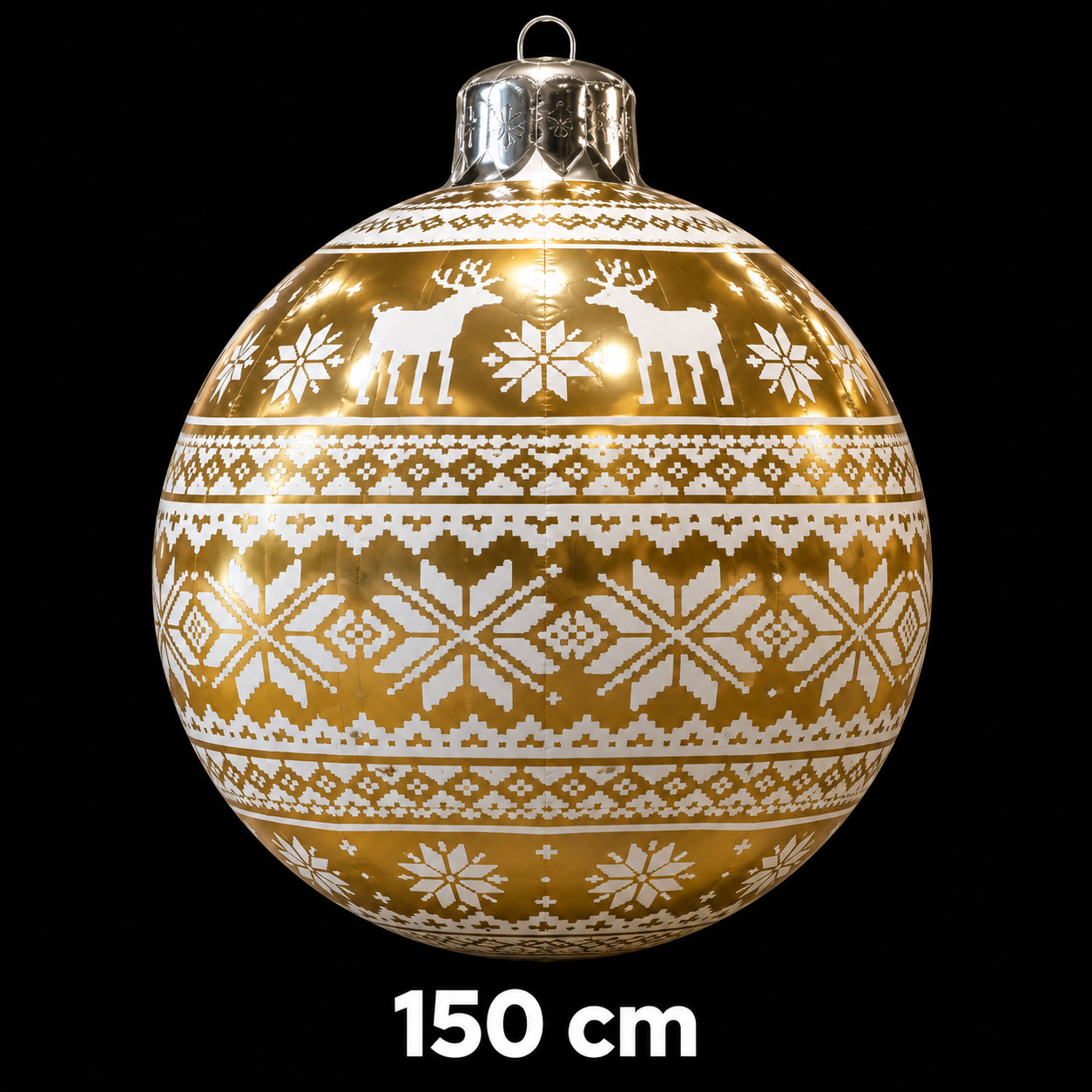 Boule de Noël gonflable dorée à motif rennes, diamètre 150 cm