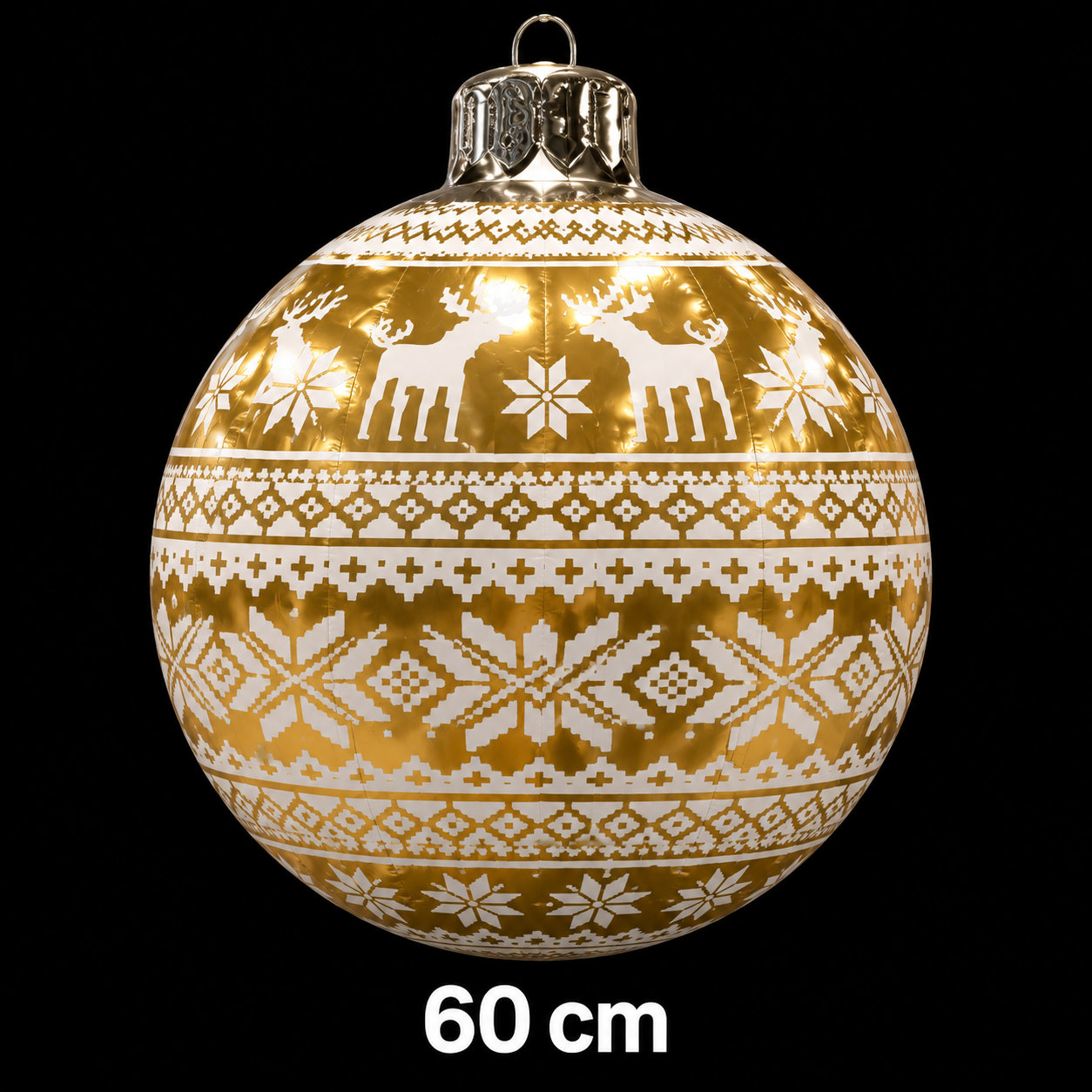 Boule de Noël gonflable dorée à motif rennes, diamètre 60 cm