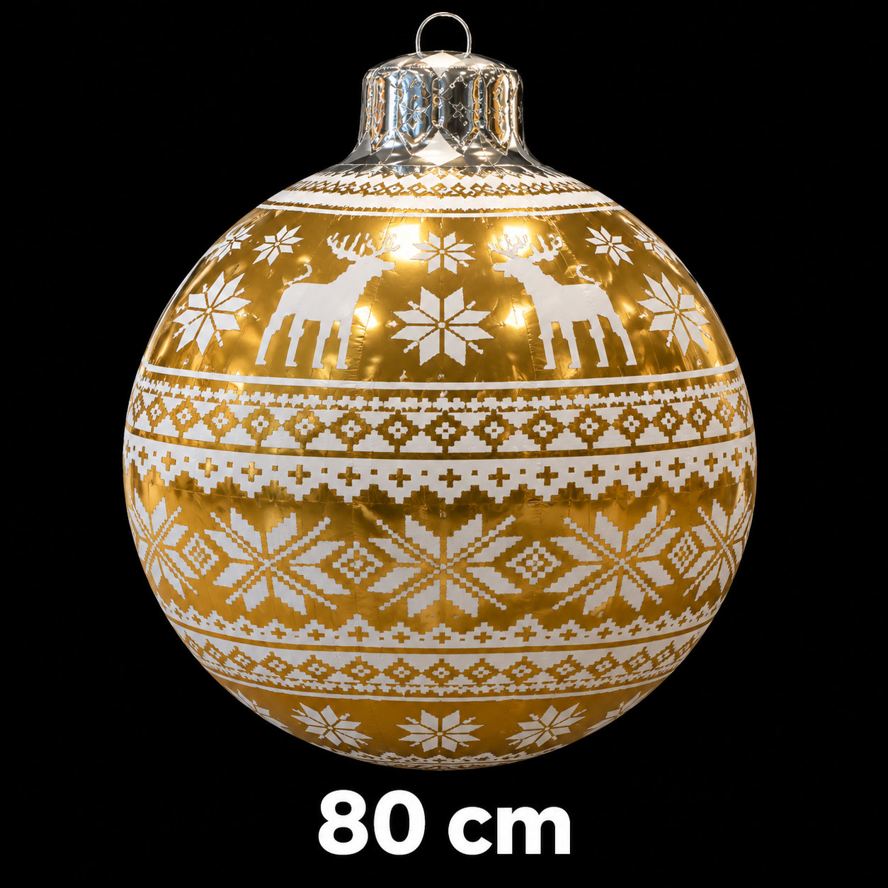 Boule de Noël gonflable dorée à motif rennes, diamètre 80 cm