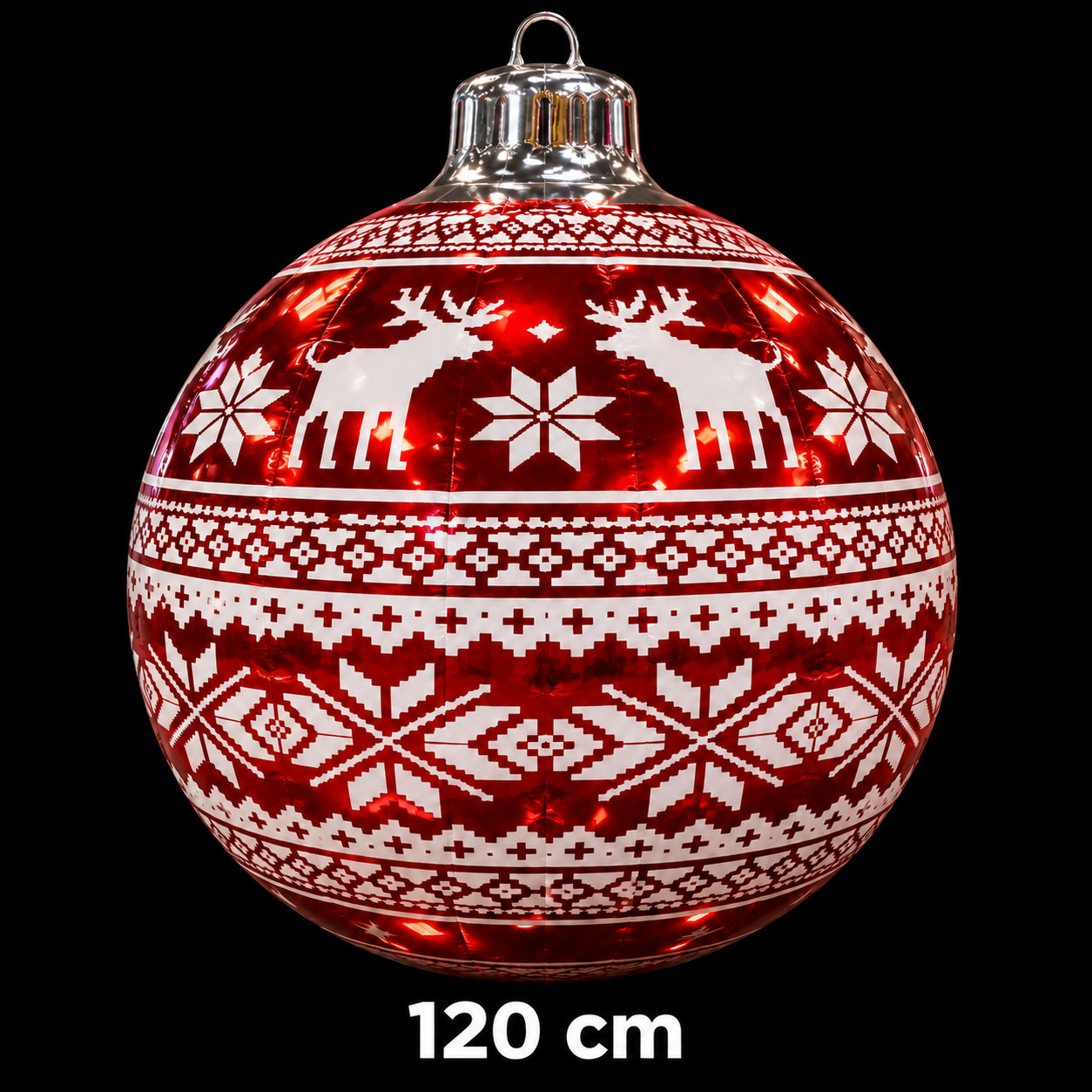 Boule de Noël gonflable rouge à motif rennes, diamètre 120 cm