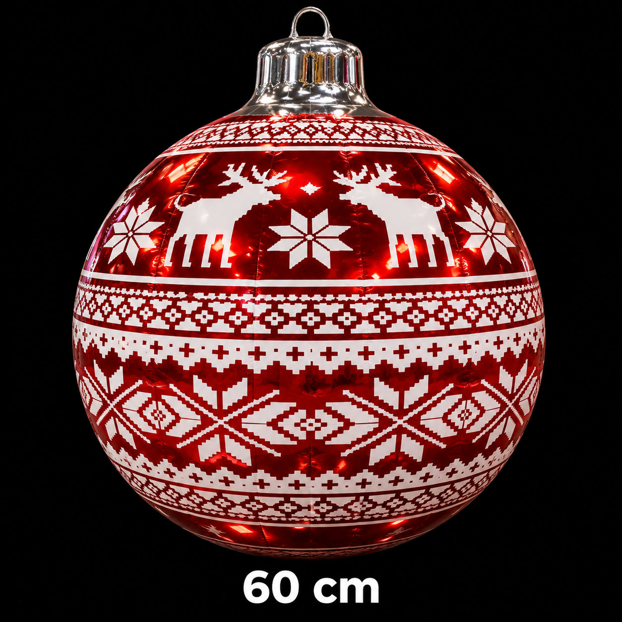 Boule de Noël gonflable rouge à motif rennes, diamètre 60 cm